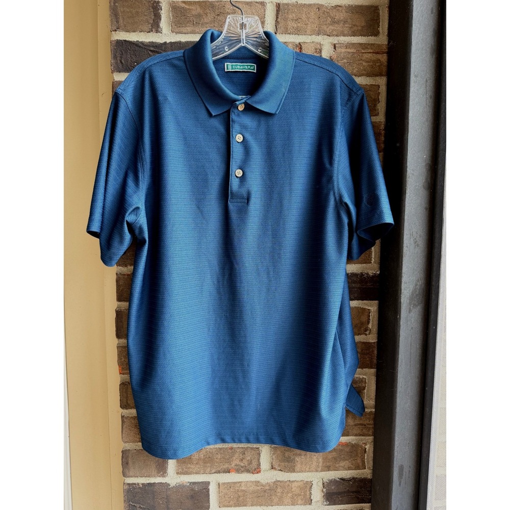 Cubavera Mens Blue Textured Short Sleeve Polo Shirt Size Medium Pineapple Logo